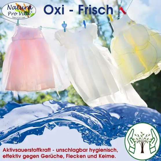 Natura Pro Vita Aktivsauerstoff ohne Parfüme und Tenside ist allergikergeeignet und macht Ihre Wäsche strahlend weiß und klinisch hygienisch
